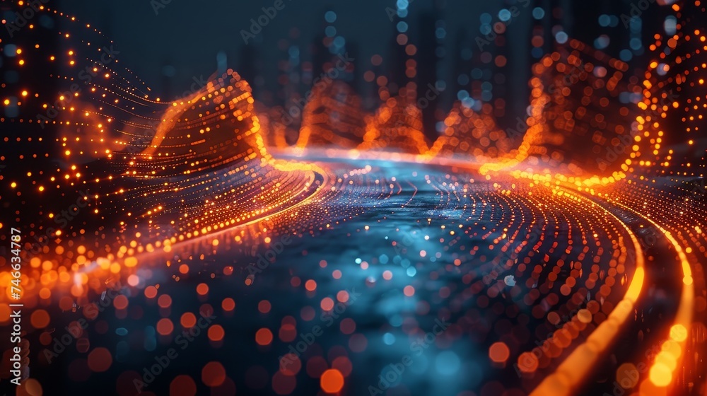 Poster Big data connection technology concept with abstract polygon pattern connection and speed line light.