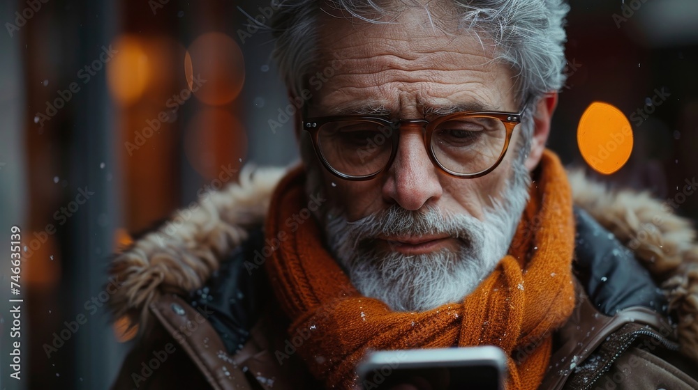 Aufkleber a close-up of a man using a mobile smart phone