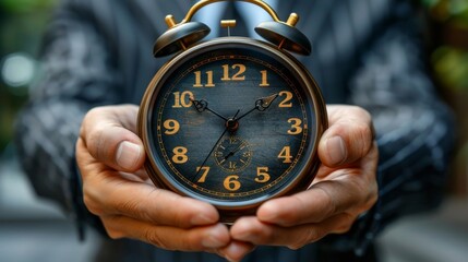 In this concept of nonstop customer service, a businessman holds a virtual clock on hand worldwide 24 hours a day and 7 days a week in order to provide customers with nonstop, full-time access to