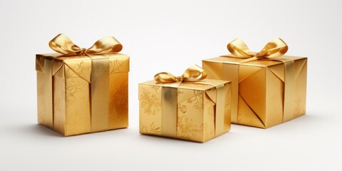 Three Gold Gift Boxes With Bows Generative AI