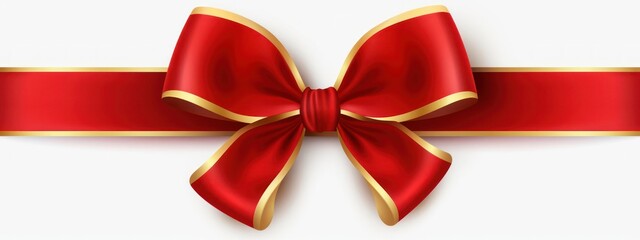 Red Ribbon With Gold Edge on White Background Generative AI
