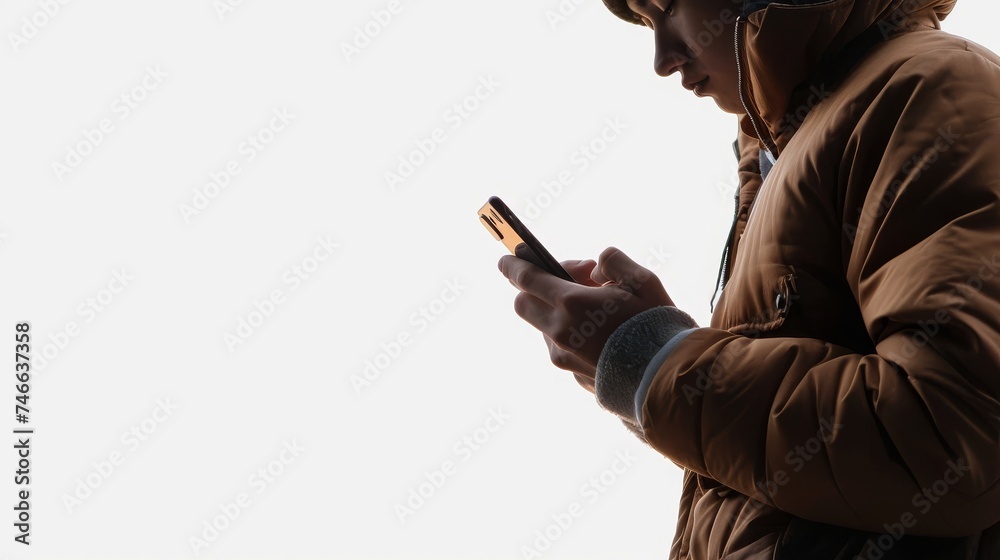 Aufkleber image of a man using a smart phone on a white background with a close-up