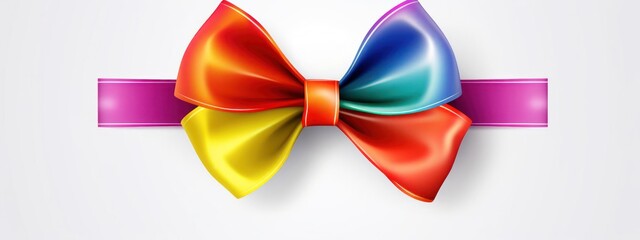 Colorful Bow With Pink Ribbon on White Background Generative AI