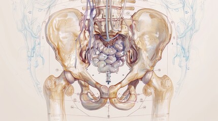 Anatomical illustration showcasing a detailed human digestive system within a semi-transparent body outline.
