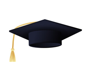 Academic graduate hat 3d realistic,dark color isolated on white background.Hand drawn.Design element graduation ceremony decoration,cards,banners,invitations,websites.Flat style.Vector illustration
