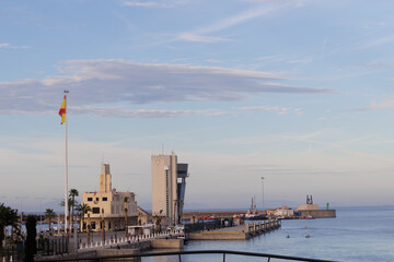Fototapeta na wymiar Control tower of the port of Ceuta