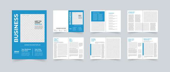 Business Magazine layout template with blue and white color