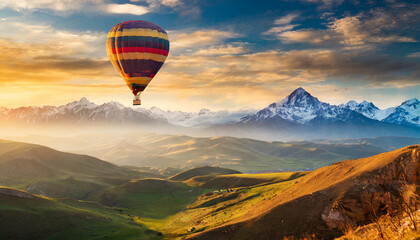 stunning landscape with hot air balloon soaring, symbolizing freedom, adventure, and wanderlust