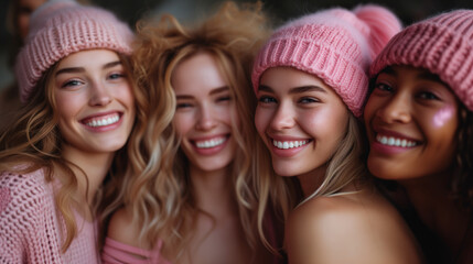 Fototapeta premium Expressions of Delight Diverse Women in Studio Portraits Share Satisfied and Joyful Facial Expressions.