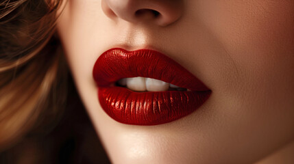 Fototapeta premium Close-up red lips. Perfect make-up