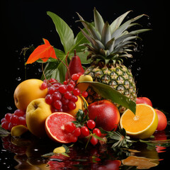 fruits on a black background
