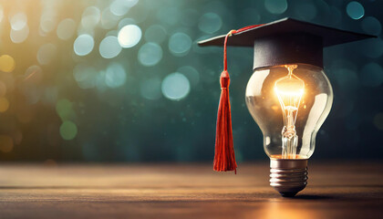 glowing light bulb adorned with a graduation cap, representing innovation and academic achievement