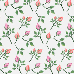Aquarelle seamless pattern with roses. Pink rose flower pattern with watercolor for background, fabric, textile, fashion, wallpaper, wedding, banner, sticker, decoration 