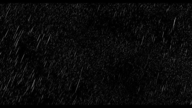 Black and white rain or blizzard mask overlay resource for video or animation movie projects. Screen special vfx weather droplets effect with gust wind 