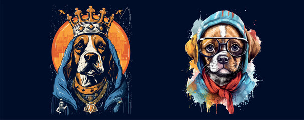 Mystical Portraits of a King and Queen with Modern Artistic Flair: A Vibrant Vector Illustration Featuring Rich Details