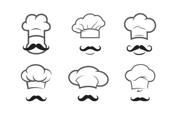 Creative Chef Head Moustache hat collection logo Vector Design Illustration	