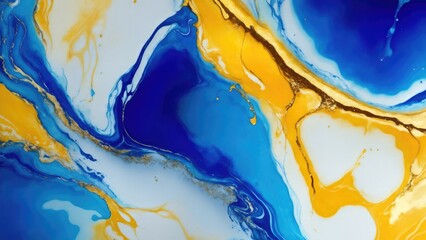 luxury Blue, Gold and Blue abstract fluid art painting in alcohol ink technique Background