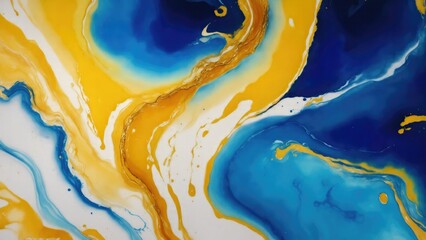 luxury Blue, Gold and Blue abstract fluid art painting in alcohol ink technique Background