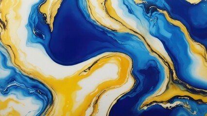 luxury Blue, Gold and Blue abstract fluid art painting in alcohol ink technique Background