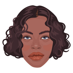 Portrait of beautiful African American woman. Female head illustration. Avatar. A girl with short curly hairstyle. 