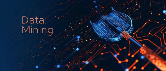 a high-tech banner design featuring the words Data Mining . the process of data mining.
