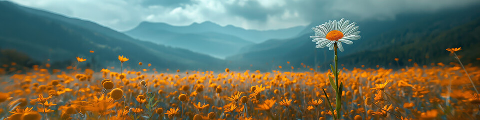 Fototapeta na wymiar meadow with daisies in mountain valley