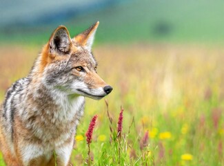 Fototapeta premium Wold coyote. Copy space.