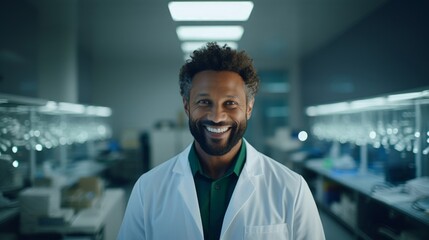 Biologist's genuine passion infectious smile well-equipped laboratory background - obrazy, fototapety, plakaty
