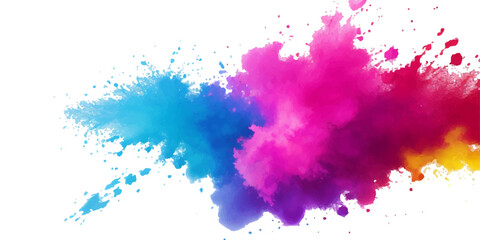 Bright colorful watercolor splash splatter stain brush strokes on white background. Modern vibrant aquarelle spot. Rainbow trendy isolated design on white. Element. Vector watercolor illustration