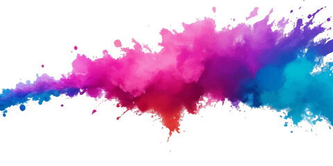 Bright colorful watercolor splash splatter stain brush strokes on white background. Modern vibrant aquarelle spot. Rainbow trendy isolated design on white. Element. Vector watercolor illustration