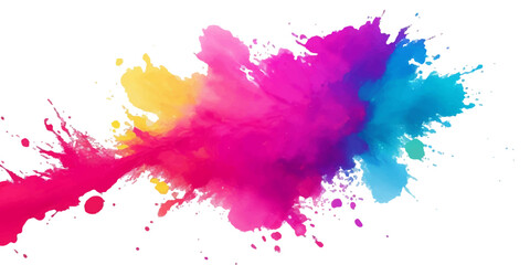 Bright colorful watercolor splash splatter stain brush strokes on white background. Modern vibrant aquarelle spot. Rainbow trendy isolated design on white. Element. Vector watercolor illustration