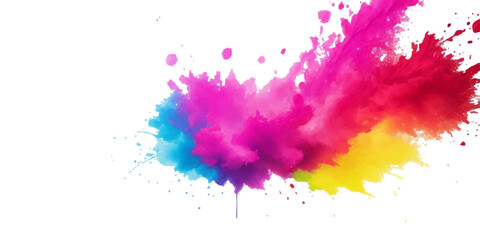 Bright colorful watercolor splash splatter stain brush strokes on white background. Modern vibrant aquarelle spot. Rainbow trendy isolated design on white. Element. Vector watercolor illustration