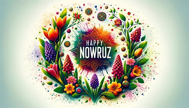 Illustration for persian new year nowruz in a paint splatters style.