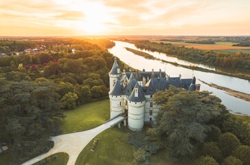 The imposing Chaumont-sur-Loire Castle stands proudly, overlooking the meandering river below. The...