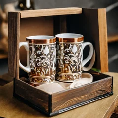 Fototapeten Set de 2 mugs inspirées par des motifs royaux pour un roi et sa reine.  © Rares