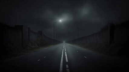 prison road in night darkness with clouds - obrazy, fototapety, plakaty