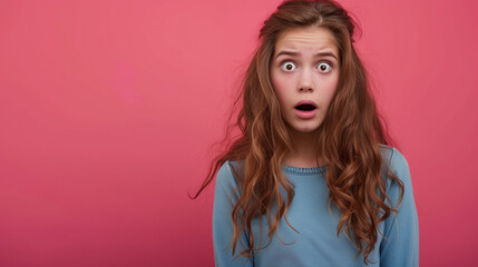 Anxious Adolescence: Teenage Girl Expressing Fear and Anxiety - Isolated on Solid Background with Copy Space