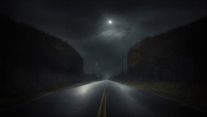 prison road in night darkness with clouds
