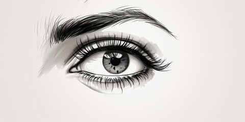 Fototapeta premium Captivating Glimpse: Beauty in the Eye of a Woman - A Closeup View of the Human Eye's Intricate Detail and Delicate Beauty, with an Illustration of a Female Eye Containing a Mesmerizing Iris, Stunning