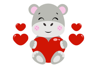 Loving hippo with red hearts