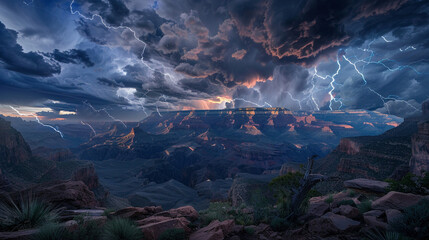 Majestic Mountain Lightning Storm - obrazy, fototapety, plakaty