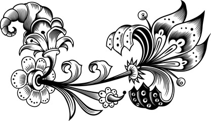 Floral hand drawn vintage illustration. Engraved nature elements and objects