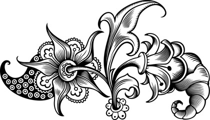 Floral hand drawn vintage illustration. Engraved nature elements and objects