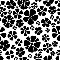 A seamless pattern of naive flower shapes. Black and white ornament