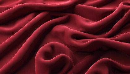 Fabric texture. Folds of velvet cloth. Close-up of red velvet