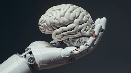 Robot controlling the human brain and thoughts, artificial intelligence or AI the modern technology that has both advantages and disadvantages