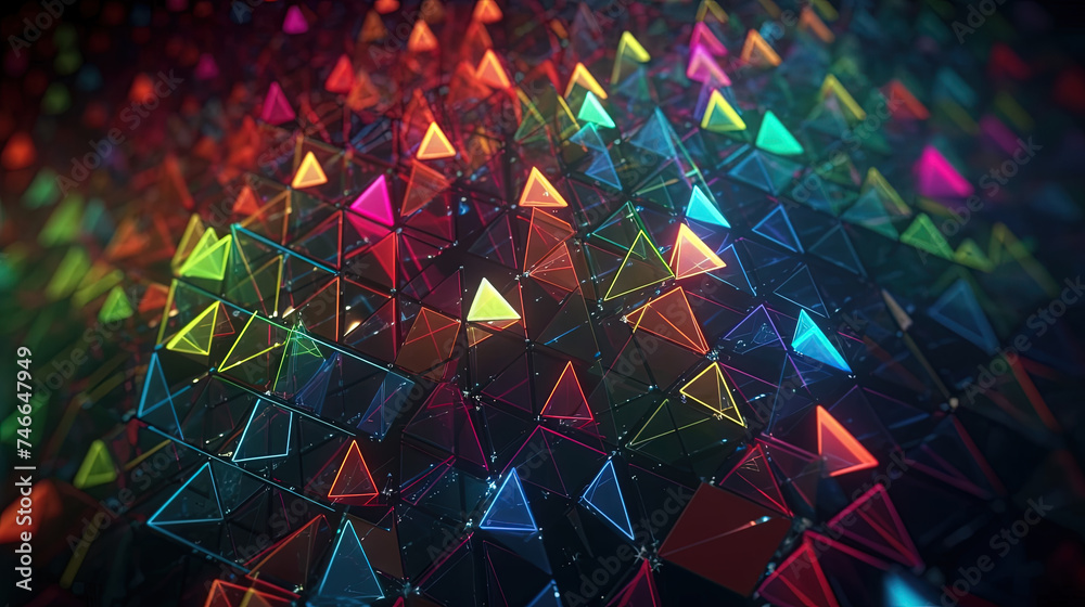Poster Abstract background with structure of neon triangles and technology style.