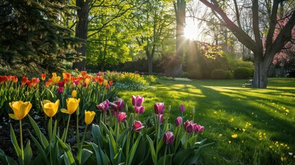 Fototapeta premium Springtime sees flowers blooming in vibrant shades, spreading beauty, freshness, and a sense of calmness.