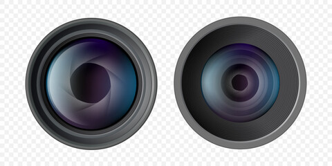 Camera lens mockup. Object isolated on transparent background. Stock vector illustration - obrazy, fototapety, plakaty