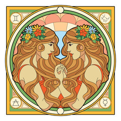 Vector Gemini Astrological Zodiac Signs Illustration Isolated